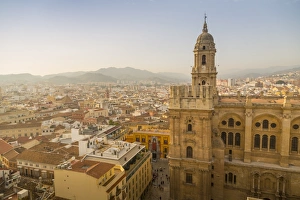 Costa Del Sol Prints: Elevated view of Malaga Cathedral, Malaga, Costa del Sol, Andalusia, Spain, Europe