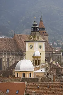 Romanian Prints: Elevated view over the medieval town, looking towards the central square of Piata Sfatului