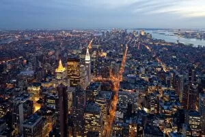 Elevated view of Mid-town Manhattan at dusk, New York City, New York, United States of America