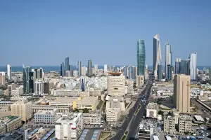 Elevated view of the modern city skyline and central business district, Kuwait City, Kuwait, Middle East
