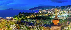 Sorrento Prints: Elevated view of Mount Vesuvius and Sorrento at dusk