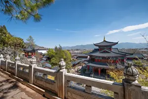 Balustrade Prints: An elevated view on Mu Fu and the Old Town of Lijiang with white marble balustrades