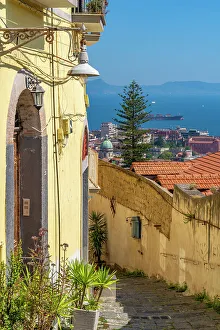 Sea View Prints: Elevated view of Naples and Amalfi Coast in background, Naples, Campania, Italy, Europe