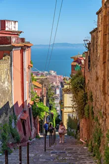 Alley Prints: Elevated view of Naples and Amalfi Coast in background, Naples, Campania, Italy, Europe