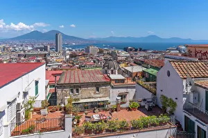 Balconies Prints: Elevated view of Naples and Mount Vesuvius in the background