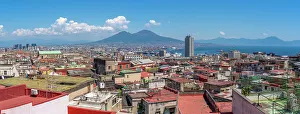 Naples Prints: Elevated view of Naples and Mount Vesuvius in the background