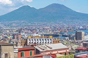 Vacation Destination Prints: Elevated view of Naples and Mount Vesuvius in the background