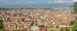 Crowded Prints: Elevated view of Naples skyline from Castel Sant'Elmo, Naples, Campania, Italy, Europe