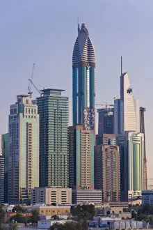 U A E Prints: Elevated view of the new Dubai skyline of modern architecture