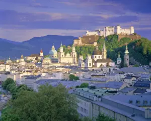 Tirol Prints: Elevated view of the old city, Kollegienkirche and Cathedral domes, Salzburg