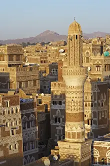 Elevated view of the Old City of Sanaa, UNESCO World Heritage Site, Yemen, Middle East