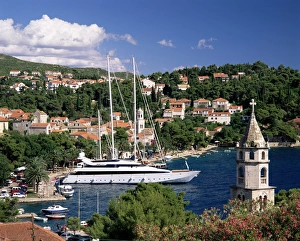 Elevated view of the Old Town and harbour, Cavtat, Dubrovnik Riviera, Dalmatia