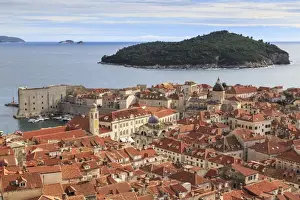 City Walls Prints: Elevated view, Old Town and Lokrum Island from Minceta Tower, Fort on City Walls