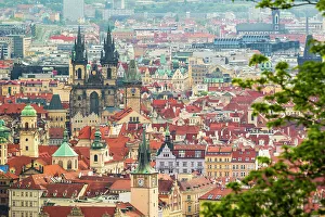 Spires Prints: Elevated view of Old Town as seen from Petrin Hill