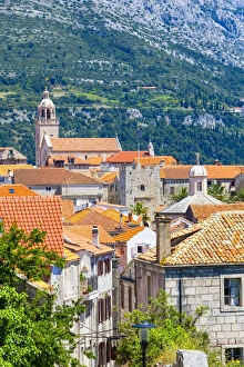 Korcula Prints: Elevated view over picturesque Korcula Town, Korcula, Dalmatia, Croatia, Europe