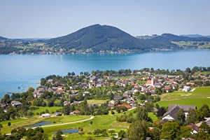 Salzkammergut Prints: Elevated view over picturesque Weyregg am Attersee