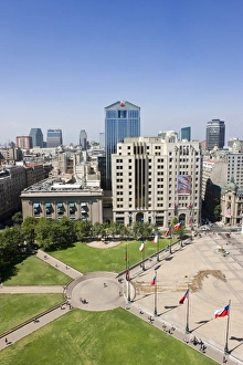 Images Dated 12th March 2008: Elevated view over the Plaza de la Constitucion and the central Santiago city skyline