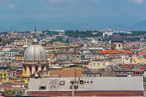 Dense Prints: Elevated view of rooftops and church domes of Naples, Naples, Campania, Italy, Europe