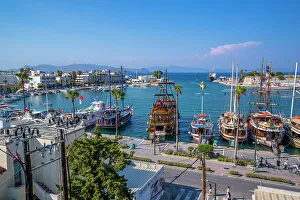 Kos Town Prints: Elevated view of ships in Kos Harbour