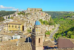 Province Prints: Elevated view showcases church of Santa Maria dellItria and Ragusa Ibla in Sicily Italy with surrounding hills