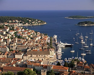 Hvar Island Prints: Elevated view of the town and harbour, Hvar Town, Hvar Island, Dalmatia