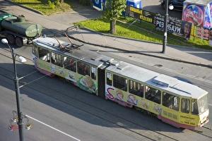 Trams Prints: Elevated view of a tram, Kaliningrad, (Konigsberg), Russia, Europe