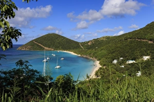 Yachts Prints: Elevated view of White Bay beaches and yachts