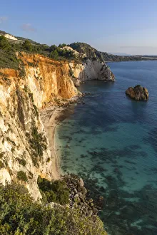 Elevated view over the White Rocks Cliff, Kefalonia, Ionian Islands, Greek Islands, Greece, Europe