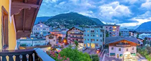 Nightlife Prints: Elevated view of Zell am See at dusk, Zell am See, Salzburg, Austria, Europe