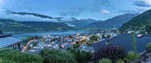 Body Prints: Elevated view of Zell am See and Lake Zell at dusk, Zell am See, Salzburg, Austria, Europe