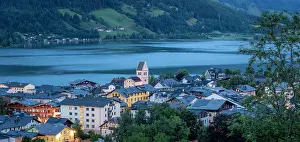 Wanderlust Prints: Elevated view of Zell am See and Lake Zell at dusk, Zell am See, Salzburg, Austria, Europe