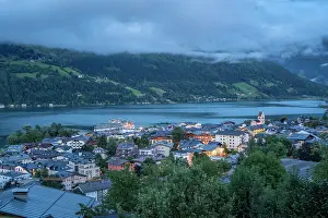 Zell Prints: Elevated view of Zell am See and Lake Zell at dusk, Zell am See, Salzburg, Austria, Europe