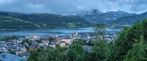 Outlook Prints: Elevated view of Zell am See and Lake Zell at dusk, Zell am See, Salzburg, Austria, Europe