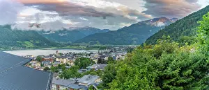 Hour Prints: Elevated view of Zell am See and Lake Zell during golden hour