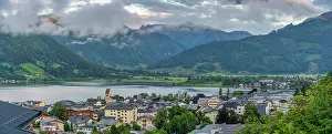 Hour Prints: Elevated view of Zell am See and Lake Zell during golden hour