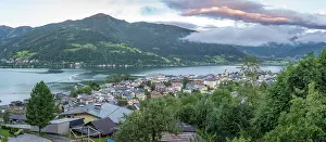 Hour Prints: Elevated view of Zell am See and Lake Zell during golden hour