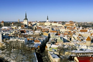 Elevated winter view over the Old Town, Tallinn, Estonia, Baltic States, Europe