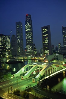 Singapore Prints: The Elgin Bridge and skyscrapers of the financial district