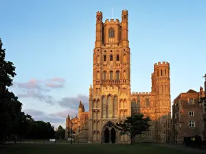 Cambridgeshire Prints: Ely Cathedral stands against a sunset sky in Cambridgeshire