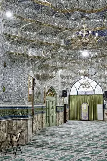 Mirror Prints: Emamzadeh Zeyd Mausoleum, entrance hall decorated with mirrors, Tehran, Islamic Republic