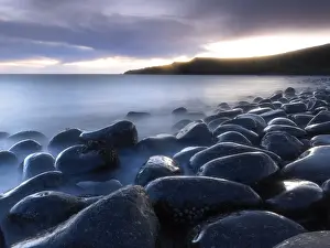 Basalt Prints: Embleton Bay at dawn from beach of basalt boulders known as The Rumble Churn
