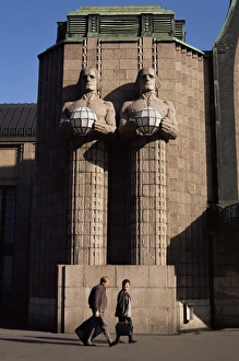 Helsinki Prints: Emil Wikstroms giants, Railway Station, Helsinki, Finland, Scandinavia, Europe