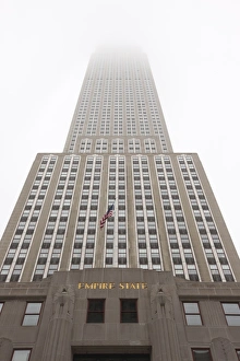 Signage Prints: Empire State Building shrouded in mist, Manhattan, New York City, New York