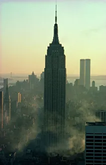 Manhattan Prints: The Empire State Building and the Twin Towers behind