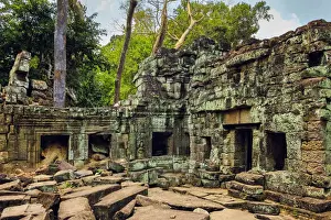 Traditionally Cambodian Prints: Enclosure in 12th century Preah Khan (Prrah Khan) Buddhist temple complex, saved