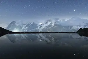 Jungfrau Prints: Engital lake under the starry sky with Eiger, Monch and Jungfrau mountains in