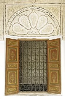 Engraved wood decor in Alaouite palace of Dar Si Said, now the Museum of Moroccan Art, Marrakesh, Morocco, North Africa