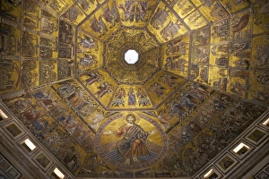 Cupola Prints: Enthroned Christ, by Coppo di Marcovaldo, 13th century mosaics, cupola ceiling