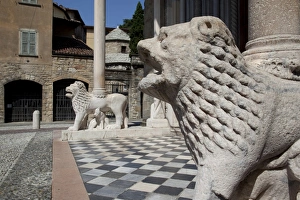 Piazza Duomo Prints: Entrance to the Basilica Santa Maria Maggiore, Piazza Duomo, Bergamo, Lombardy