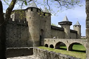 Entrance to Chateau Comtal in the walled and turreted fortress of La Cite